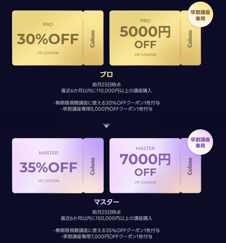 Coloso　vipクーポン　プロ、マスター
