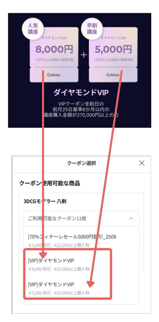 Coloso　VIPクーポン　画面
