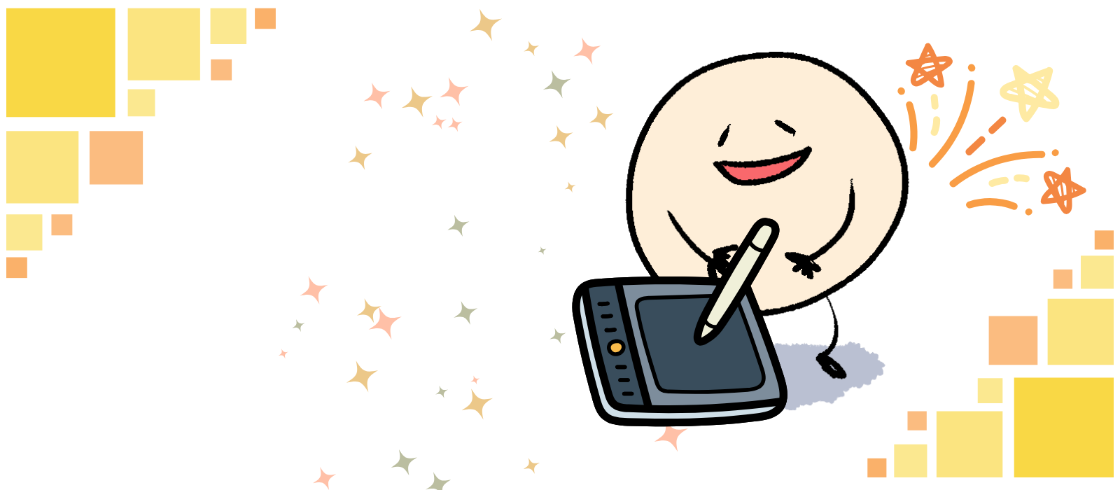 タブレットでイラストを描くキャラクターとColoso講座のイメージ
