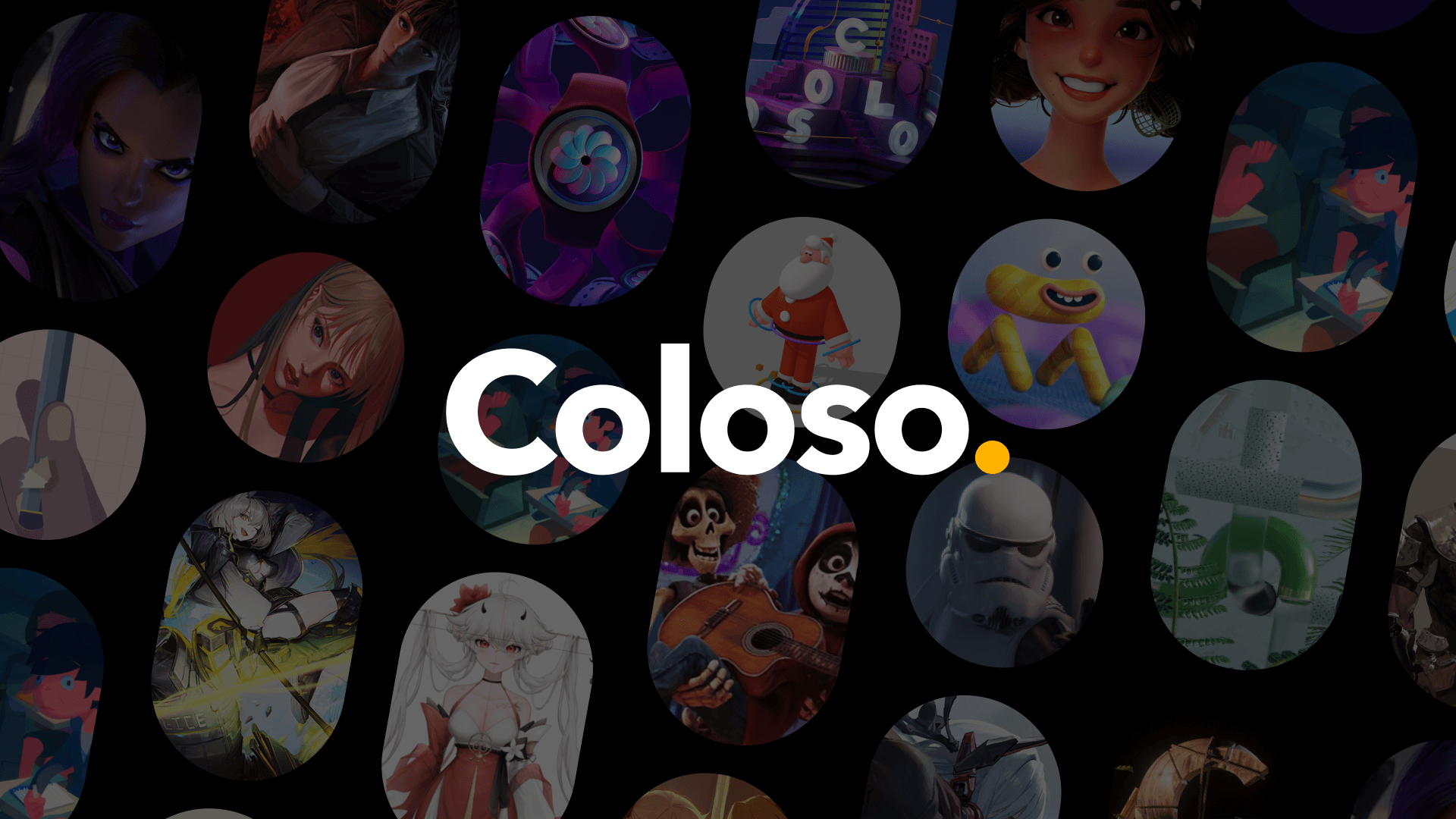 Colosoの公式ロゴとクリエイティブ作品のコラージュ