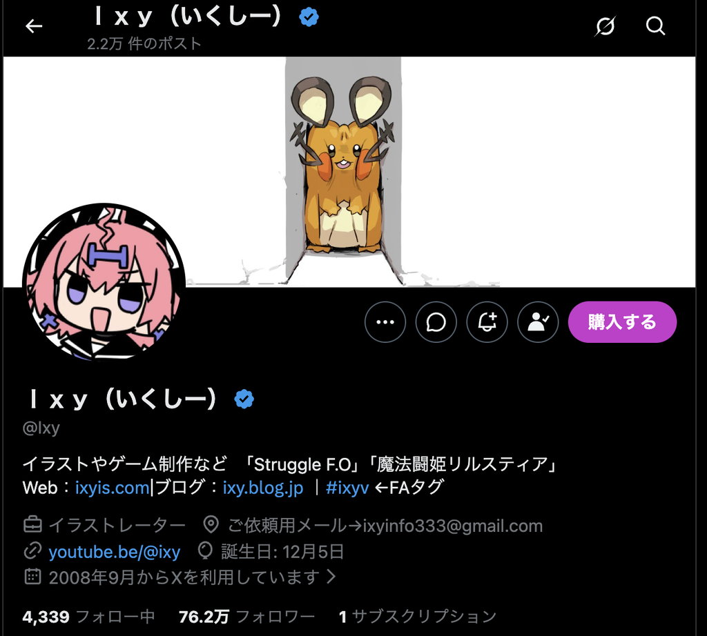 Ixy先生のXアカウントのプロフィール画面