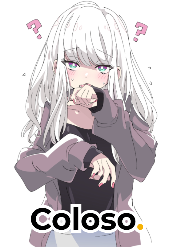Colosoロゴ付きの白髪の女性キャラクターイラスト