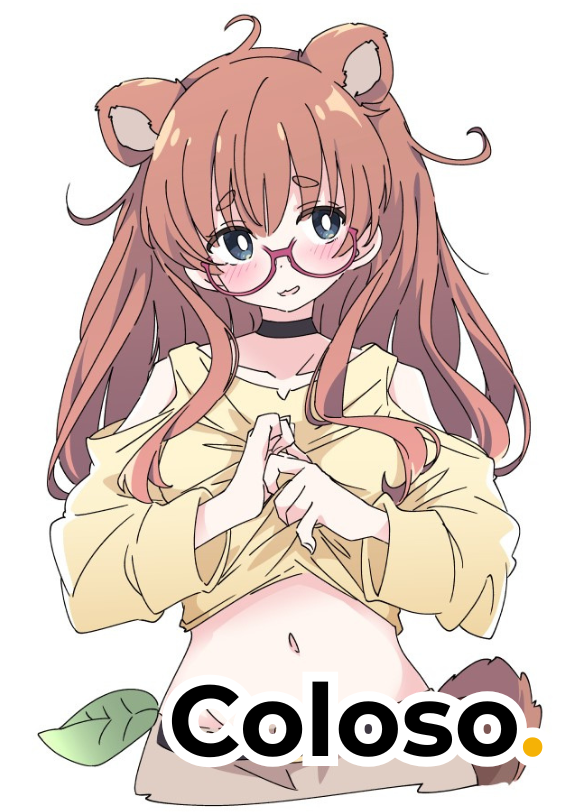Colosoロゴ付きの茶髪の女性キャラクターイラスト