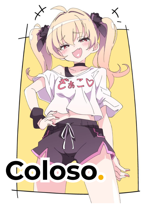 Colosoロゴ付きの金髪の女性キャラクターイラスト
