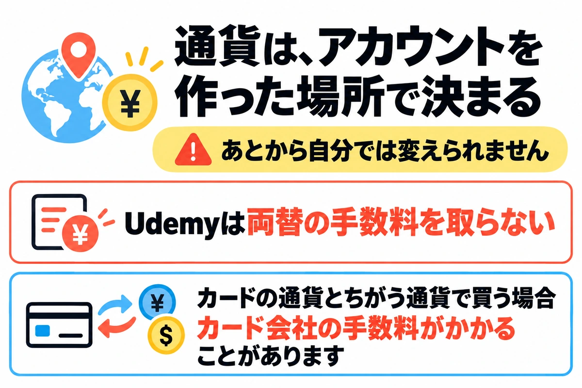 udemy 支払い方法 通貨はアカウントを作った場所で決まる
